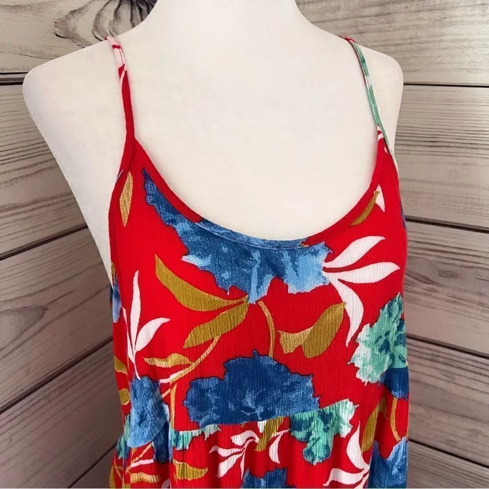 Audrey 3+1 Red & Blue Floral Print Tunic Length Tank Top - Picture 2 of 7